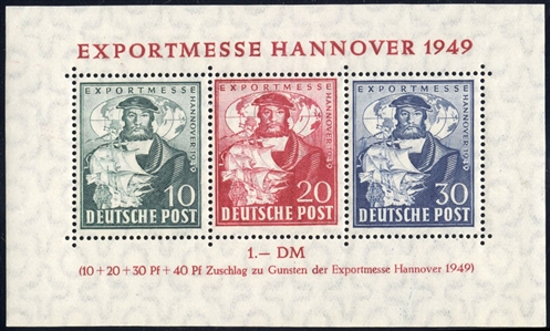 Germany (664a) cat value $105, 1949 Hannover Fair souvenir sheet, never hinged
