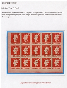 Proofs (341P) 1944 25gr red, Type V imperforate proof in issued color, lower left sheet corner margin pane of 15 (bottom half of the sheet of 30), v.f., stated to be largest (!) remaining multiple