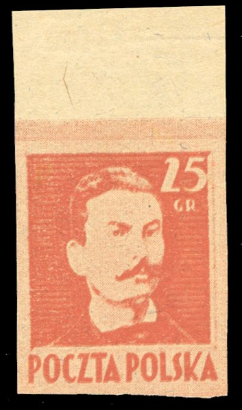 Proofs (341P) 1944 25gr red orange, imperforate sheet margin single, Proof type VI on light gray blue thin paper, double impression, v.f., signed Krawczyk, Schmutz, etc., with 1999 Petriuk