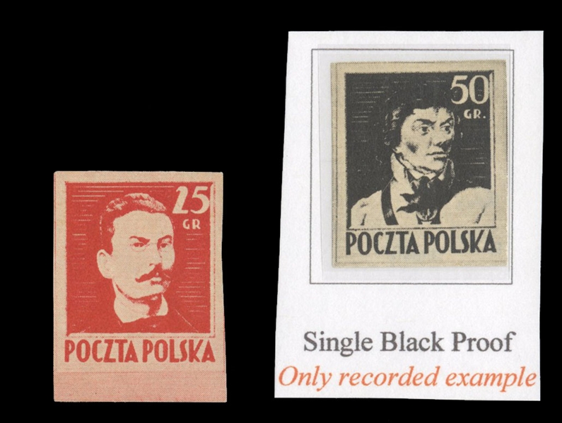 Proofs (341,342P) 1944 25gr red, 50gr black, Type V imperforate proofs, v.f., the latter signed Schmutz and stated to be the only(!) recorded example in this color