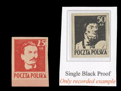 Proofs (341,342P) 1944 25gr red, 50gr black, Type V imperforate proofs, v.f., the latter signed Schmutz and stated to be the only(!) recorded example in this color