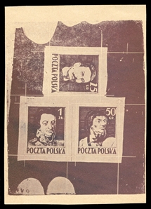 Proof sheetlets of three (341-343P) 1944 Type II (Siatkowe), composite sheetlet in lilac brown (Venetian Red), printed on yellowish satin paper (made from wood pulp), v.f., signed Piekarz