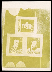 Proof sheetlets of three (341-343P) 1944 Type II (Siatkowe), composite sheetlet in yellow green, printed on gray chalky paper (made from wood pulp), v.f., signed Piekarz, with 2009 Korszen certificate