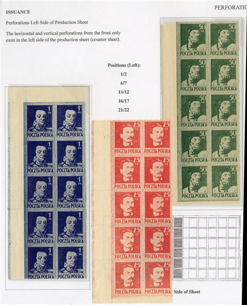 Issued Stamps (341-343) 1944 25gr, 50gr and 1zl complete set of three right sheet corner margin blocks of ten, unused without gum as issued, n.h., fine-v.f., signed Korszen, etc