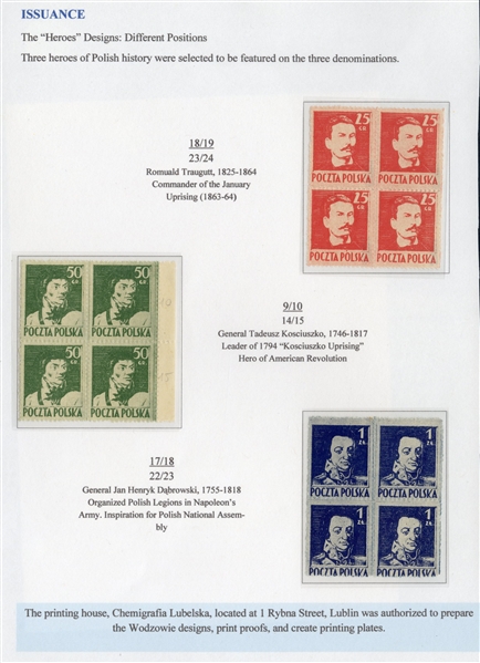 Issued Stamps (341-343) 1944 25gr, 50gr and 1zl complete set of three blocks of four, unused without gum as issued, n.h., fine-v.f., with 1984 Petriuk certificate