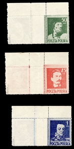 Issued Stamps  341-343 1944 25gr, 50gr and 1zl, set of three horizontal gutter Tete-Beche pairs, showing mixed perforations (perforated from the front and from the back), unused without gum as 