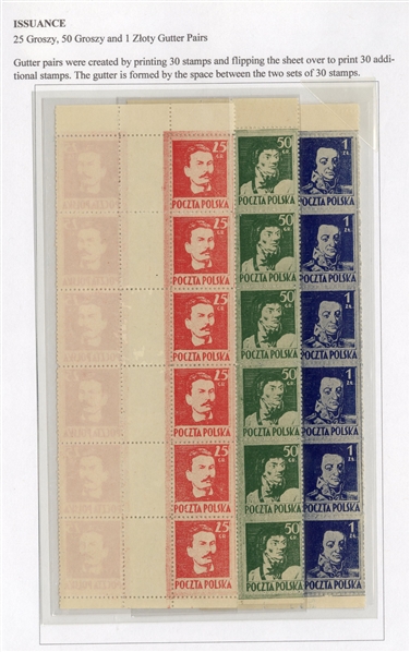 Issued Stamps (341-343) 1944 25gr, 50gr and 1zl, set of three horizontal gutter Tete-Beche blocks of 12 (six sets of pairs), unused without gum as issued, v.f. (Fi.18,000zl $4,600)