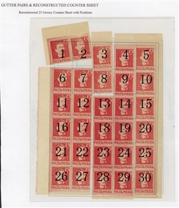 Issued Stamps (341) 1944 25gr red, reconstructed  pane of 30, stamps with margins all around, with a numeral overlay showing positions 1-30, unused without gum as issued, fine-v.f.