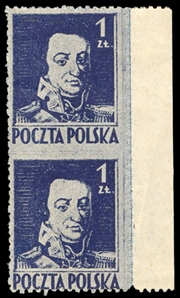 Errors & Varieties (343var) 1944 1zl dark blue, vertical sheet margin pair imperf. between, fine and scarce, signed Korszen, Petriuk (Fi.341MK,2,800zl)