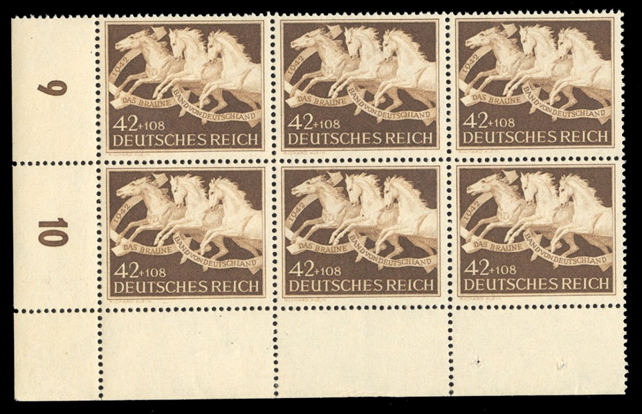 Germany (B205) cat value $45, 1942 9th Brown Ribbon, block of six, never hinged