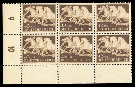 Germany (B205) cat value $45, 1942 9th Brown Ribbon, block of six, never hinged