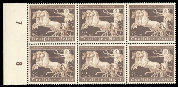 Germany (B173) cat value $540, 1940 7th Brown Ribbon, block of six, never hinged