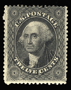 United States (36b) cat. value $775, 1857 12c black, Plate 3, hinge remnant, signed Diena