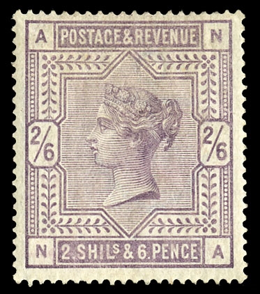 Great Britain (96) cat. value $700, 1883 2sh6p lilac, hinge remnant