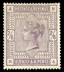 Great Britain (96) cat. value $700, 1883 2sh6p lilac, hinge remnant