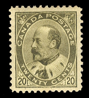 Canada (94) cat value $750, 1904 20c olive green, hinged