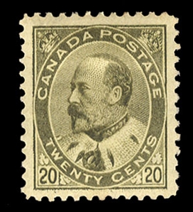 Canada (94) cat value $750, 1904 20c olive green, hinged