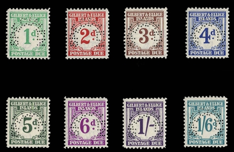 Gilbert & Ellice Islands (J1-8S) cat. value $250, 1940 Postage Dues, complete set perforated Specimen, hinged