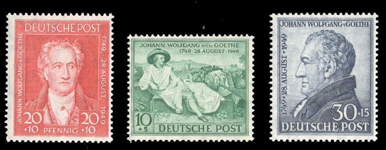 Germany (B306-308) cat. value $32, 1949 Goethe, set of three, never hinged