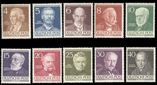 Berlin (9N84-93) cat. value $97.50, 1952-53 Portraints, complete set, never hinged