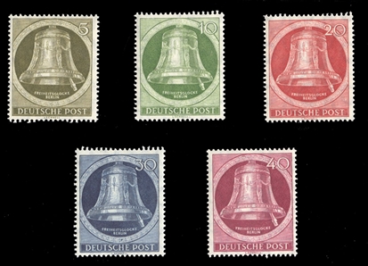 Berlin (9N75-79) cat. value $90, 1951-522 Freedom Bell, complete set, never hinged