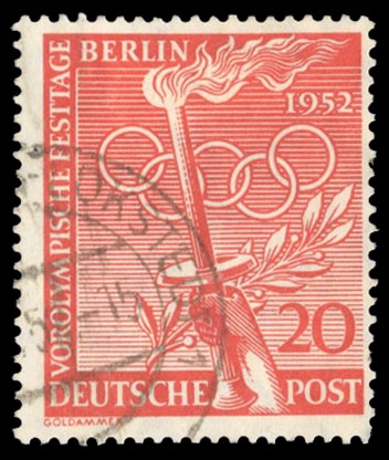 Berlin (9N83) cat. value $21, 1952 20pf rose red, used