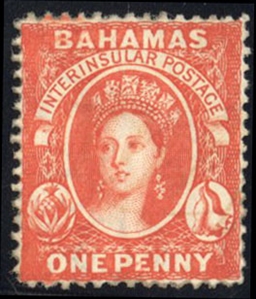 Bahamas (16) cat. value $75, 1863 1p vermilion, lightly hinged