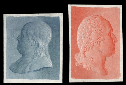 United States 1851-57 Issue 1851 Washington and Franklin vignettes, selection of 12 (six different colors of each), imperf. essays on laid india paper, occasional flaws, fine-v.f.