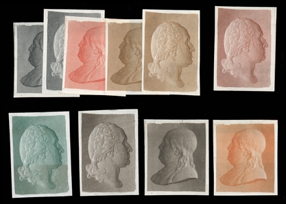 United States 1851-57 Issue 1851 Washington and Franklin vignettes, selection of 12 (six different colors of each), imperf. essays on laid india paper, occasional flaws, fine-v.f.