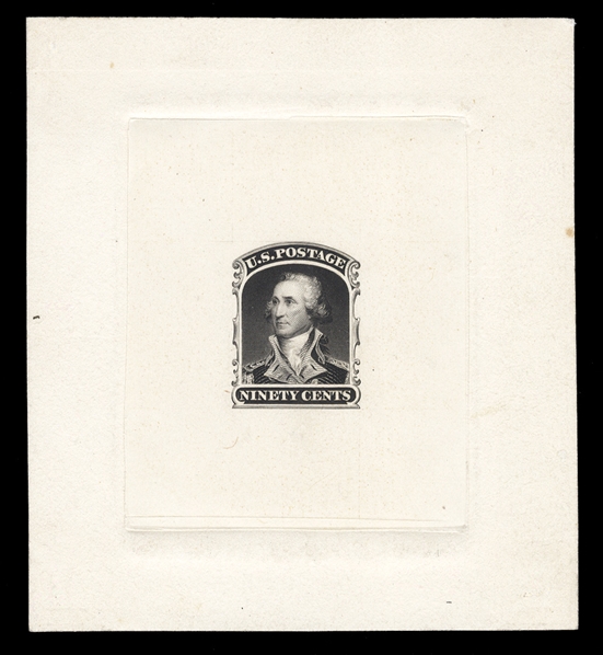 United States 1857-61 Issue (39TC1) 1857 90c large die trial color proof in black, showing full die sinkage, v.f. and scarce, cat. $6,000