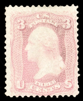 United States 1861-68 Issues (64) 1861 3c pink, h.r., usual centering and irregular perforations, tiny corner crease, otherwise a fine example of this rare shade, with 1972 and 2003 PFCs, the...