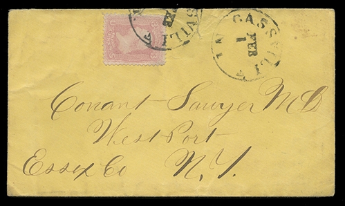 United States 1861-68 Issues (64) 1861 3c pink, single used on cover from Cassville to West Port, backflap and a small portion of the back repaired but fine appearing overall, with 2006 PFC