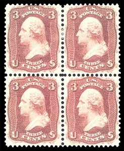 United States 1861-68 Issues (65-E15h) 1861 Premiere Gravure, August issue, 3c brown rose, block of four, bright color, original gum, fine and scarce multiple, with 2004 PFC (formerly Scott 56,...