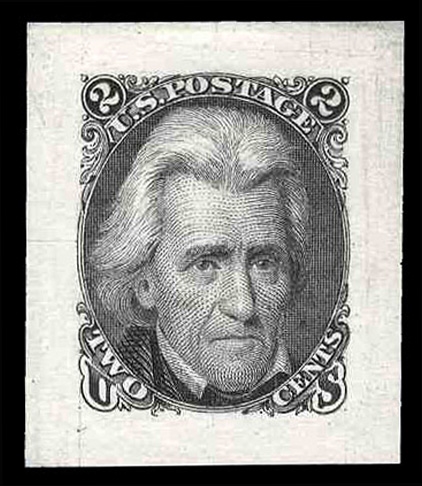 United States 1861-68 Issues (73aP2) 1861 2c black, die II, small die proof from the Roosevelt Album, expertly removed from gray card, v.f., cat. $1,300