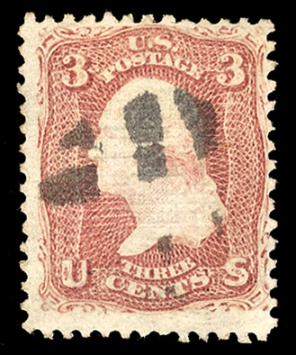 United States 1867 Grill Issue (85) 1867 3c rose, D.Grill, neat black cancel, well centered for this difficult issue, v.f., with 2000 PSE certificate, cat. $1,050