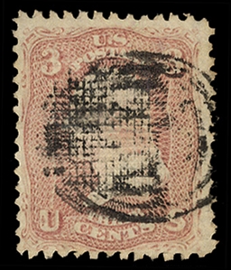 United States 1867 Grill Issue (85) 1867 3c rose, D.Grill, used, well centered for this difficult issue, clearly defined grill, fine, with 2005 PFC, cat. $1,050