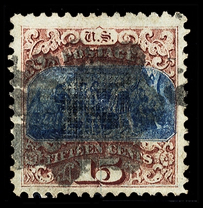 United States 1869 Pictorials (118) 1869 15c brown and blue, type I, cork cancel, well centered, v.f., with 1991 PFC, cat. $900