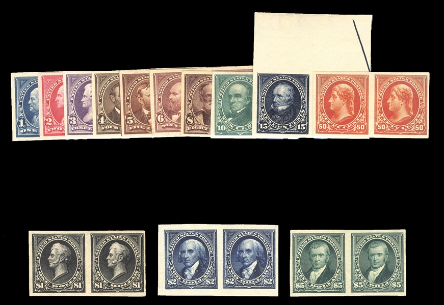 United States 1894-97 Bureau Issue (264-278P) 1895 1c-$5 imperforate horizontal pairs, complete set of 13, l.h. or h.r. (few low values with slightly disturbed gum), 6c with faint thin, mostly...