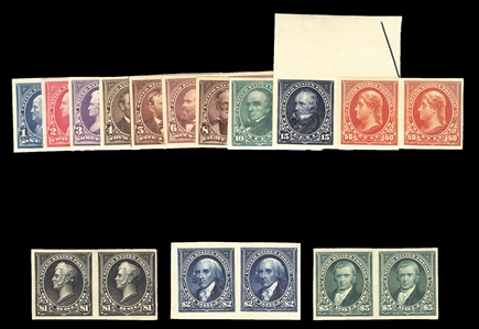 United States 1894-97 Bureau Issue (264-278P) 1895 1c-$5 imperforate horizontal pairs, complete set of 13, l.h. or h.r. (few low values with slightly disturbed gum), 6c with faint thin, mostly...