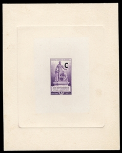United States 1930-79 Issues (902P) 1940 3c Emancipation Monument, large die proof in issued color, die sunk on card (116x146mm), with "C" punch at right, handstamped on reverse "Engravers...