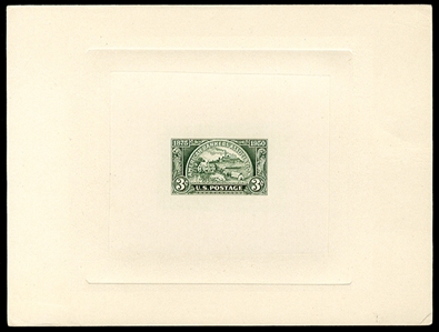 United States 1930-79 Issues (987TC1) 1950 American Bankers Association, 3c trial color large die proof in green, die mounted on card (202x152mm), with blue control no. and engravers stock...