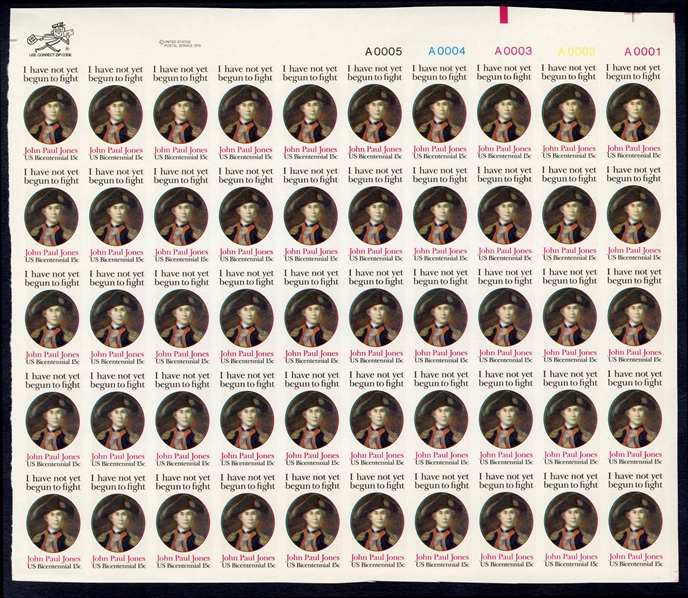 United States 1930-79 Issues (1789Pg) 1976 15c John Paul Jones, imperforate sheet of 50, n.h., v.f.