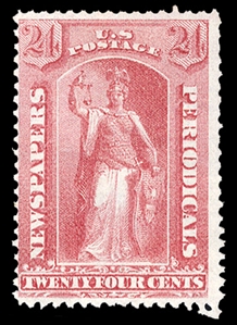 United States - Newspaper Stamps (PR41) 1875 Special Printing, 24c pale rose, unused without gum as issued, wide margins, rich color, fresh and fine, only 411 printed, with 1995 PSE...