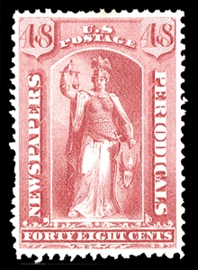 United States - Newspaper Stamps (PR43) 1875 Special Printing, 48c pale rose, unused without gum as issued, well centered, bright color, few rough perfs, fine example of this rare stamp, only...