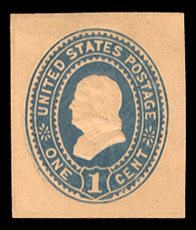 United States - Postal Stationery (U298) 1887 1c blue on oriental buff, cut square, 31x36mm, bright color and sharp impression, v.f. A great rarity, one of only nine believed to exist, with 1991...