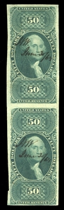United States - Revenue Stamps (R101a) 1864 Internal Revenue, $50 green, imperforate vertical pair, ms cancels, v.f., cat. $700