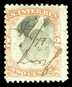 United States - Revenue Stamps (R151a) 1874 2c orange and black, center inverted, manuscript cancel, fine, with 2018 Crowe certificate, cat. $800