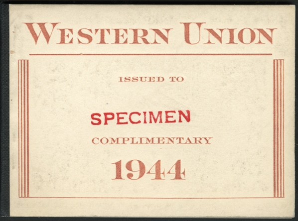 United States - Revenue Stamps Telegraph Stamps 1944 Western Union, unexploded booklet, with red brown "Complimentary" inscriptions on front, with three panes of 9x5c and four panes of 9x25c,...