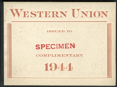 United States - Revenue Stamps Telegraph Stamps 1944 Western Union, unexploded booklet, with red brown "Complimentary" inscriptions on front, with three panes of 9x5c and four panes of 9x25c,...