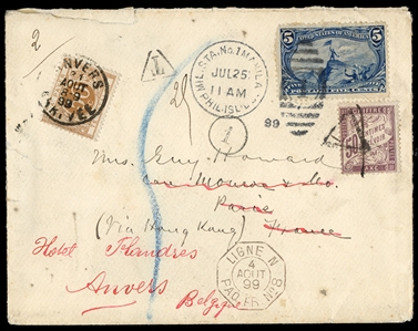 UNITED STATES POSSESSIONS Philippines 1899 (25 July) cover ("Quartermasters Department U.S.A. Transport Sheridan" backflap imprint) franked with 5c Trans-Mississippi, duplex cancel with...